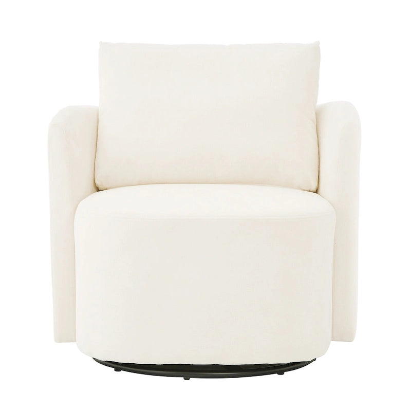 Beige Upholstered Swivel Accent Armchair with Cushioned Back and 360-Degree Rotating Base
