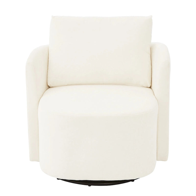 Beige Upholstered Swivel Accent Armchair with Cushioned Back and 360-Degree Rotating Base