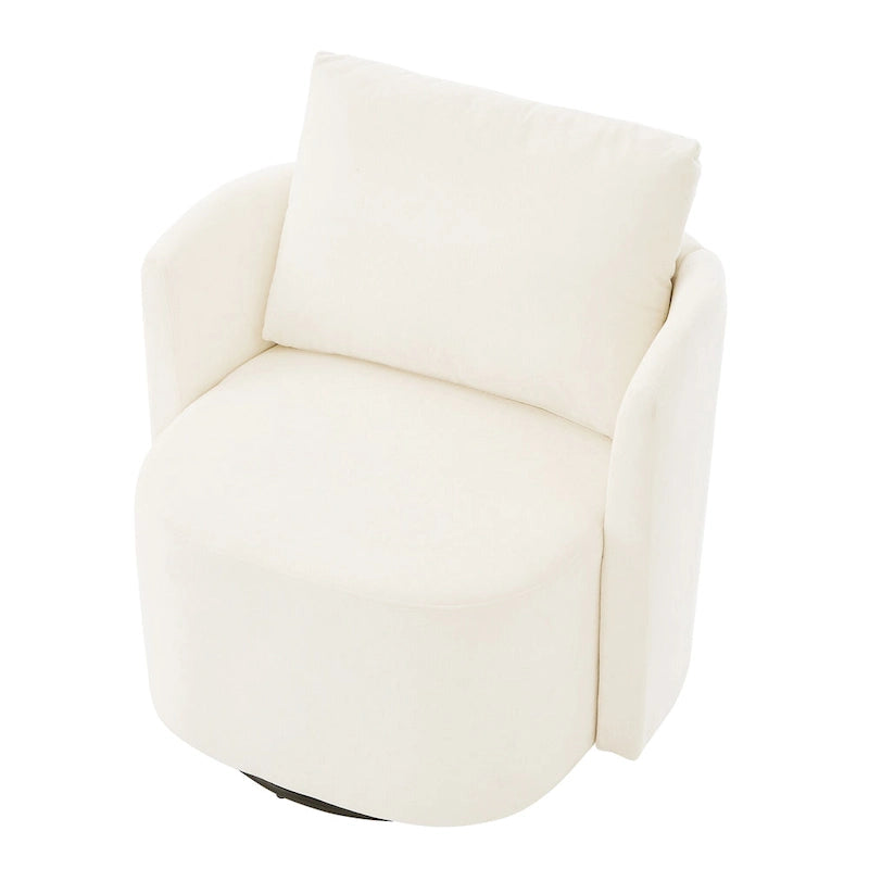 Beige Upholstered Swivel Accent Armchair with Cushioned Back and 360-Degree Rotating Base