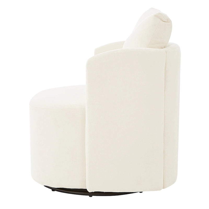 Beige Upholstered Swivel Accent Armchair with Cushioned Back and 360-Degree Rotating Base