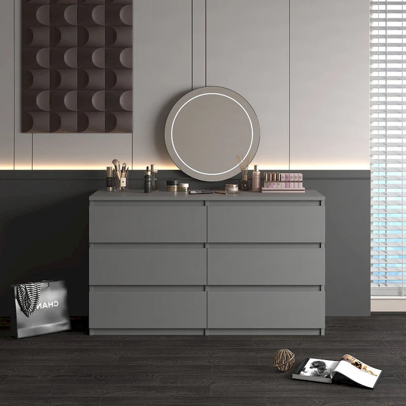 6-Drawer Modern Dresser Storage Chest with Decorative Handles
