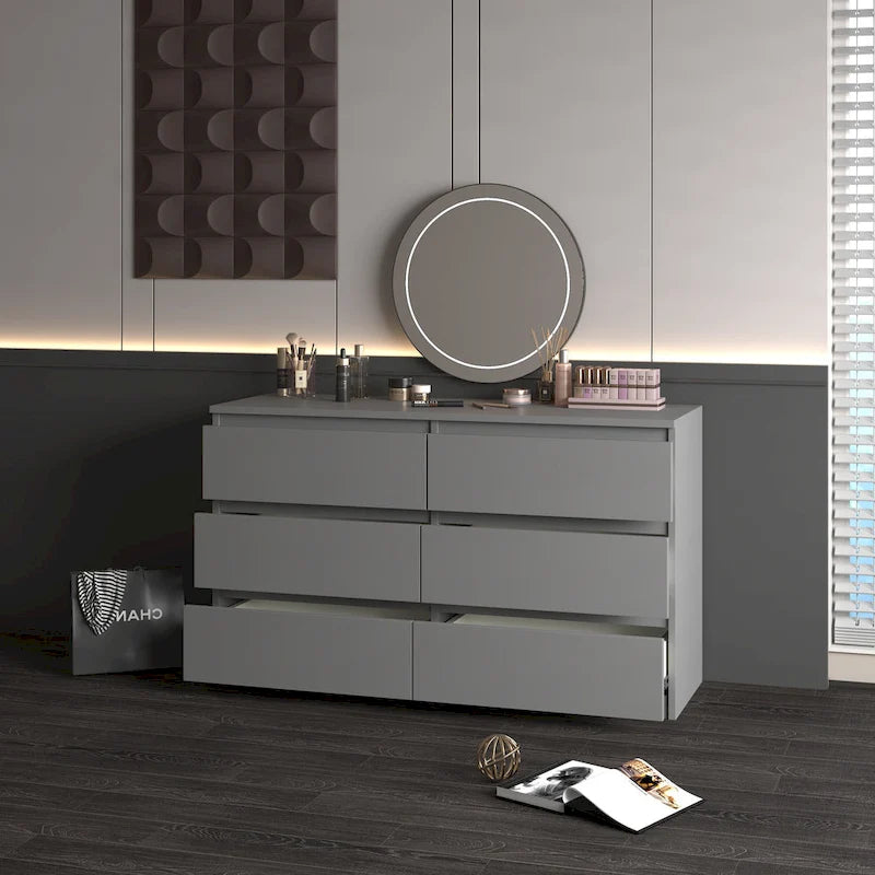 6-Drawer Modern Dresser Storage Chest with Decorative Handles