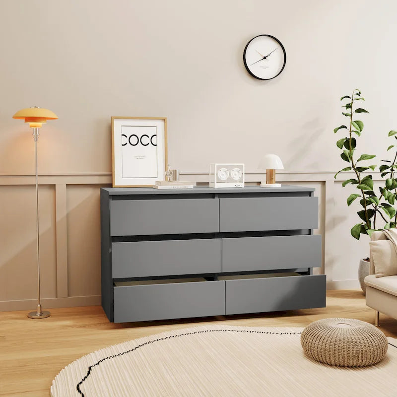 6-Drawer Modern Dresser Storage Chest with Decorative Handles