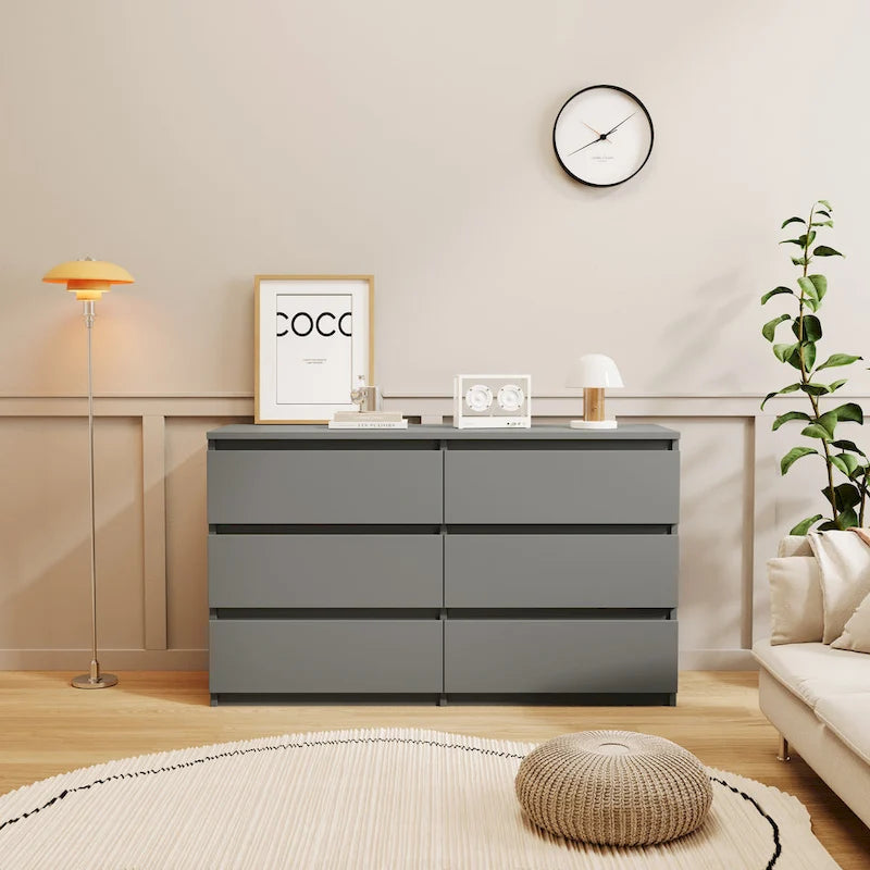 6-Drawer Modern Dresser Storage Chest with Decorative Handles