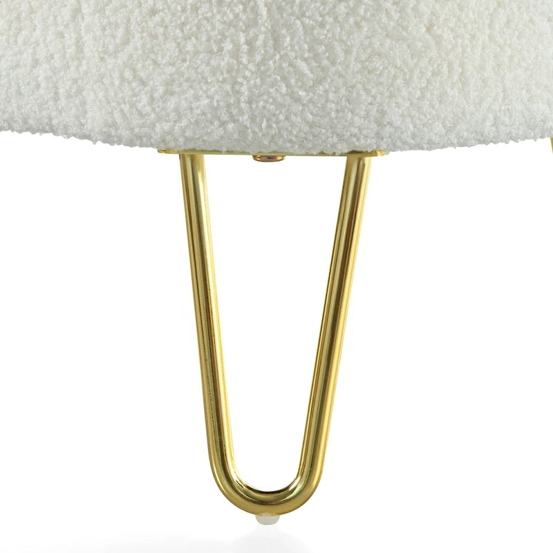 Gray Bouclé Oval Storage Ottoman with Gold Metal Legs Flip Top