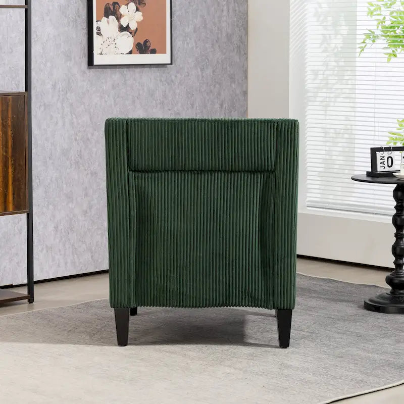 Emerald Green Corduroy Upholstered Accent Armchair with Scooped Arms and Lumbar Pillow