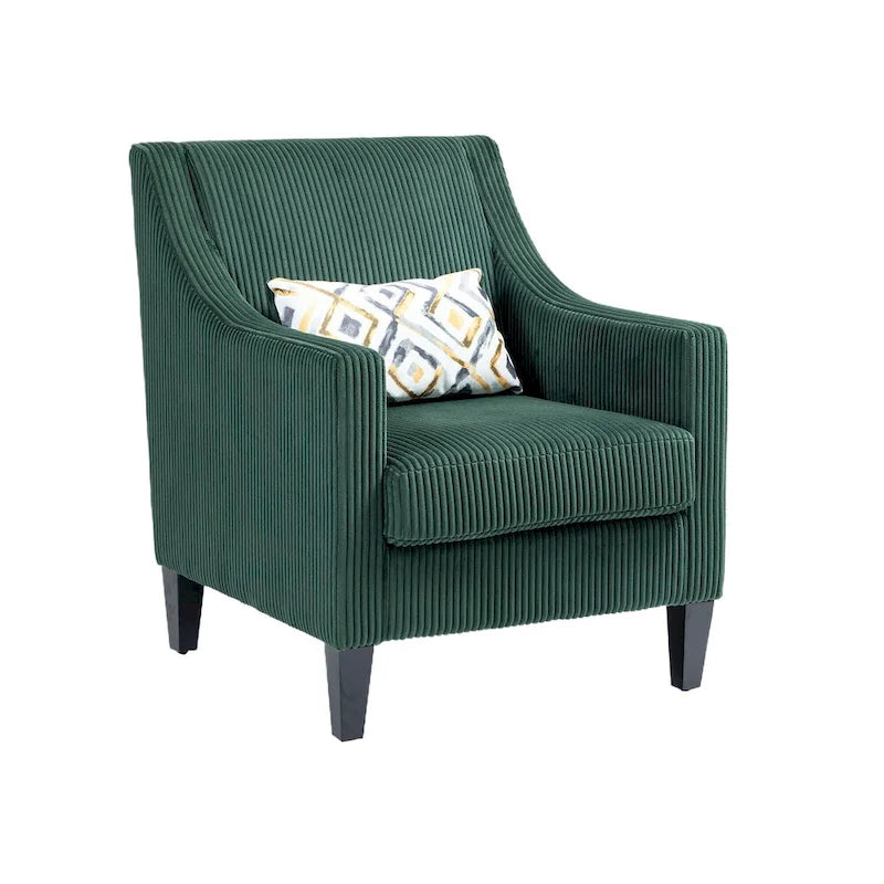 Emerald Green Corduroy Upholstered Accent Armchair with Scooped Arms and Lumbar Pillow