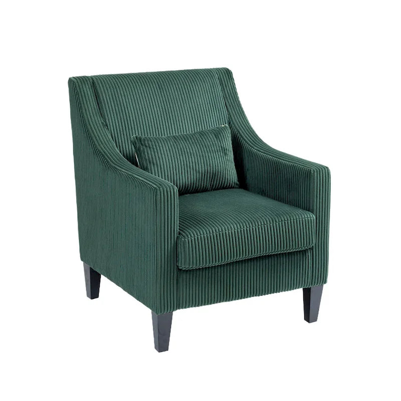 Emerald Green Corduroy Upholstered Accent Armchair with Scooped Arms and Lumbar Pillow