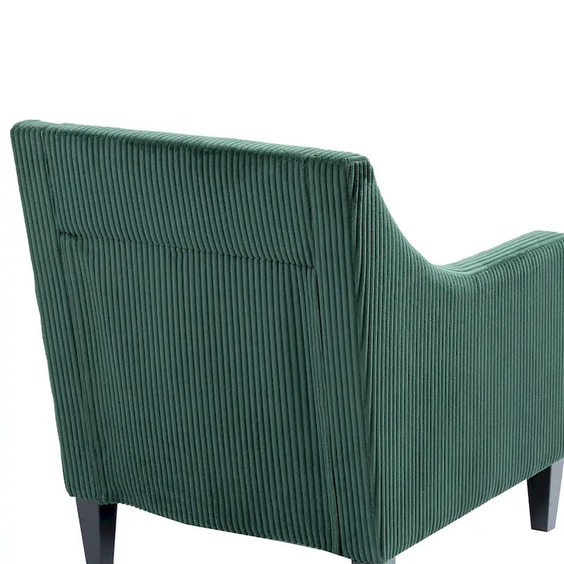 Emerald Green Corduroy Upholstered Accent Armchair with Scooped Arms and Lumbar Pillow