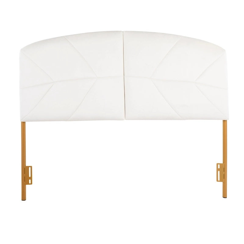 Glam Tufted Velvet Upholstered Queen Headboard with Gold Metal Frame
