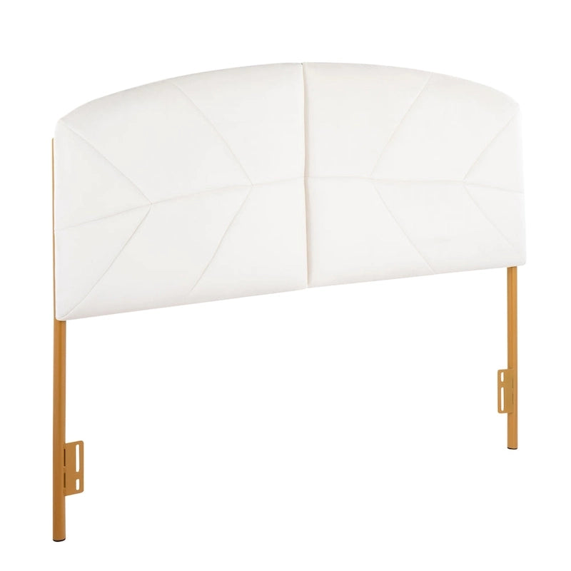 Glam Tufted Velvet Upholstered Queen Headboard with Gold Metal Frame
