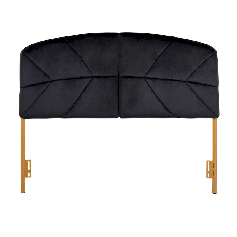 Glam Tufted Velvet Upholstered Queen Headboard with Gold Metal Frame