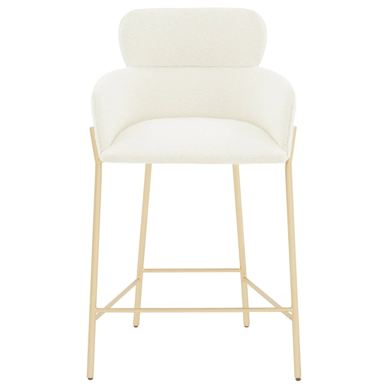 Velvet Upholstered Counter Stool with Gold Metal Legs and Armrests
