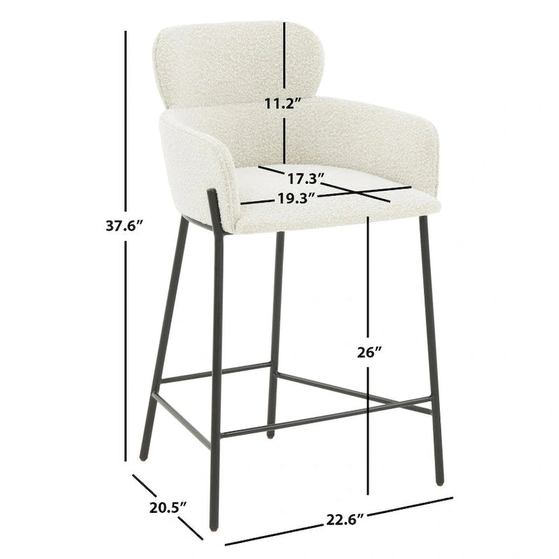 Velvet Upholstered Counter Stool with Gold Metal Legs and Armrests