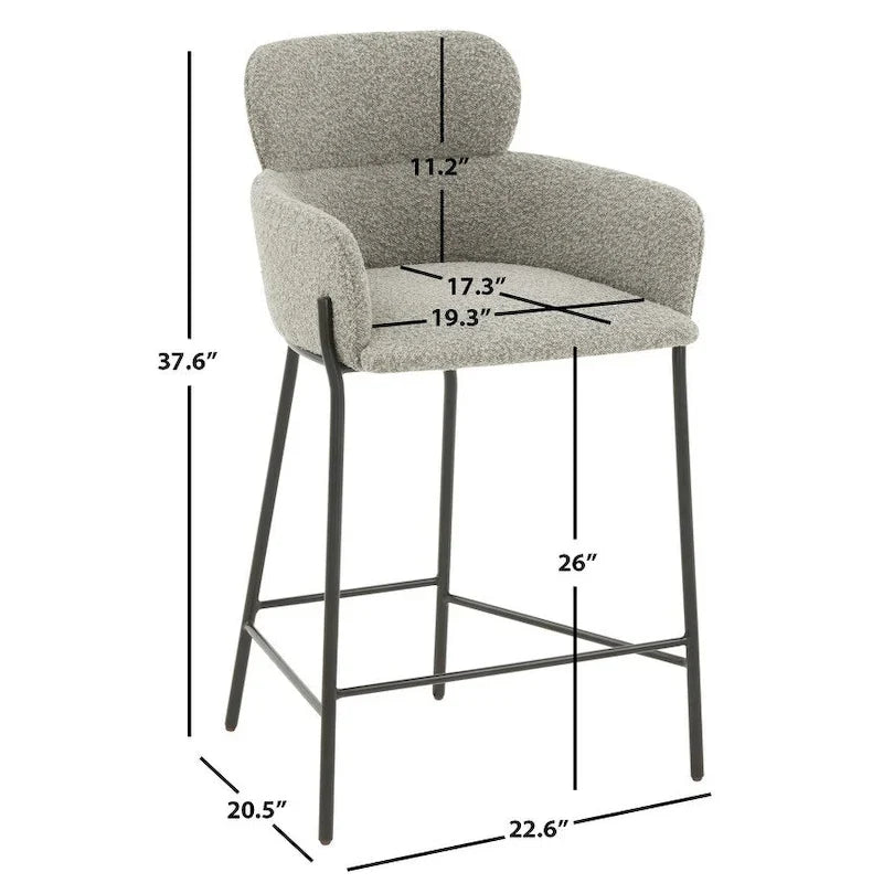 Velvet Upholstered Counter Stool with Gold Metal Legs and Armrests
