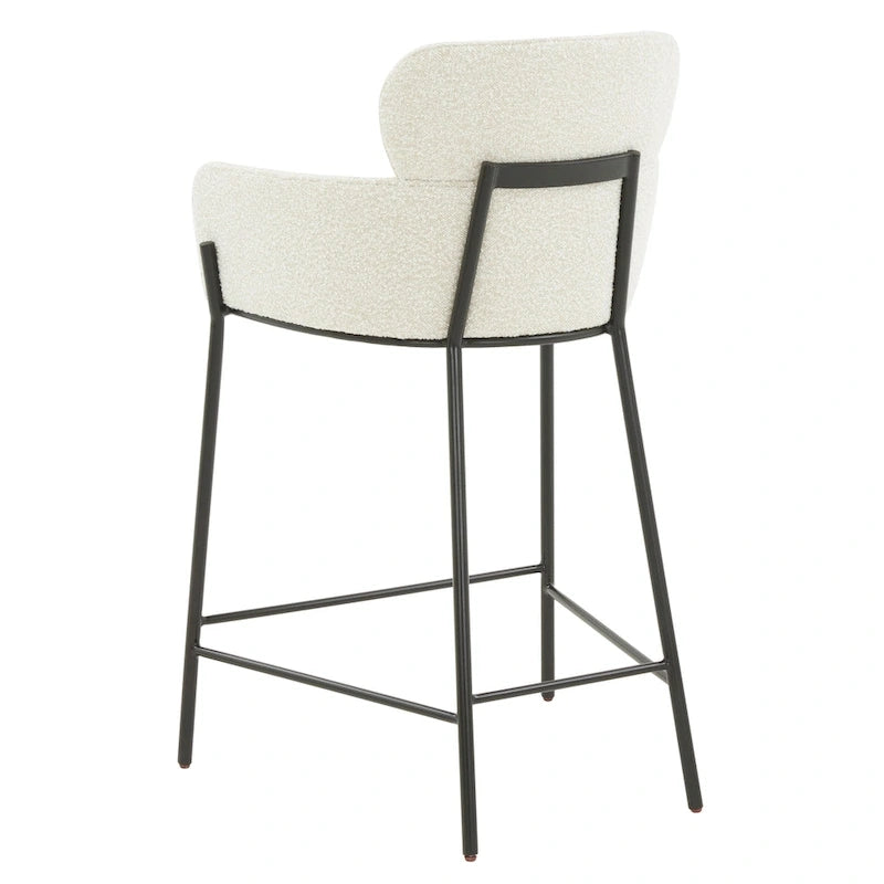 Velvet Upholstered Counter Stool with Gold Metal Legs and Armrests