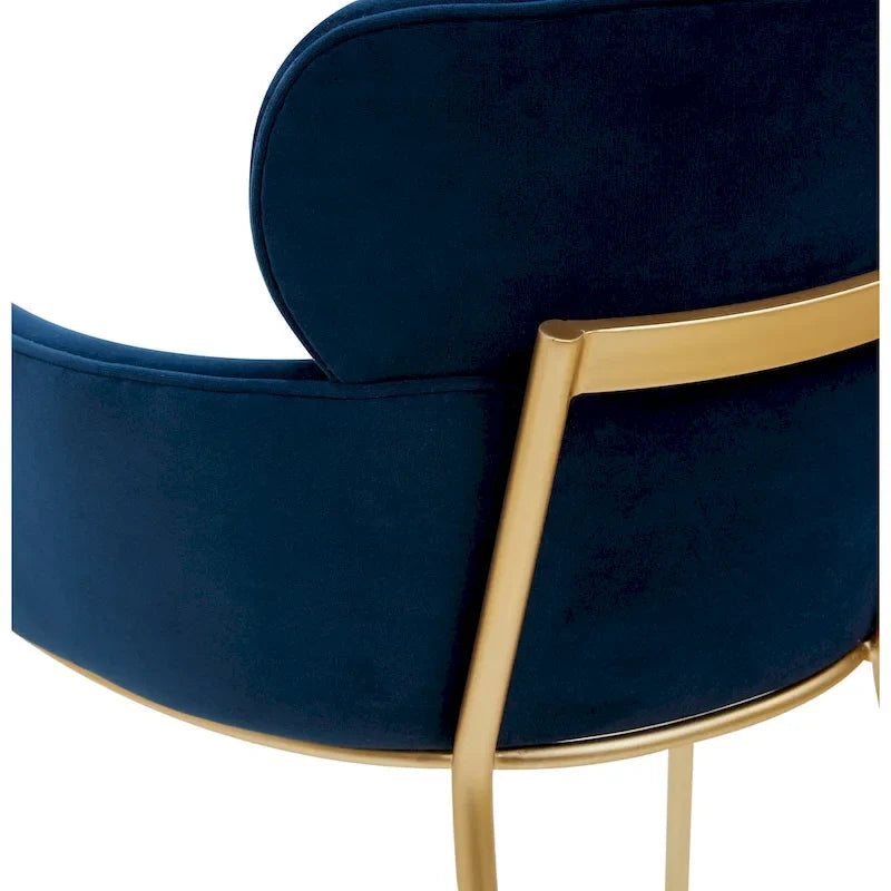 Velvet Upholstered Counter Stool with Gold Metal Legs and Armrests