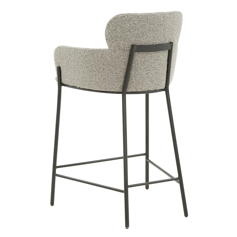 Velvet Upholstered Counter Stool with Gold Metal Legs and Armrests