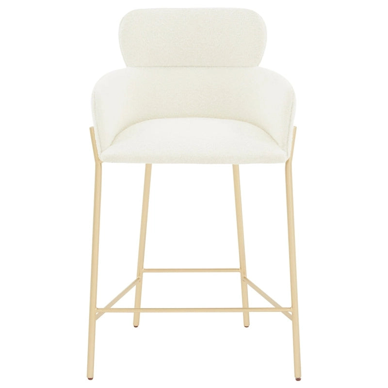 Velvet Upholstered Counter Stool with Gold Metal Legs and Armrests
