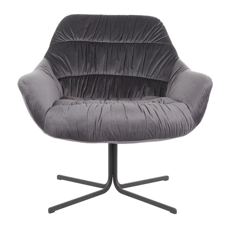 Modern Velvet Upholstered Swivel Lounge Chair with Flared Armrests