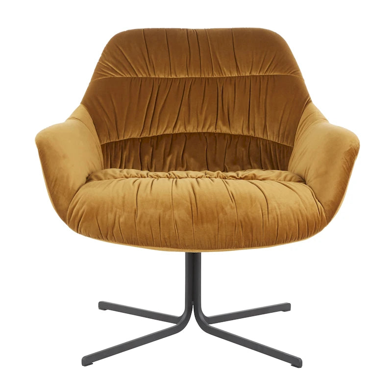 Modern Velvet Upholstered Swivel Lounge Chair with Flared Armrests