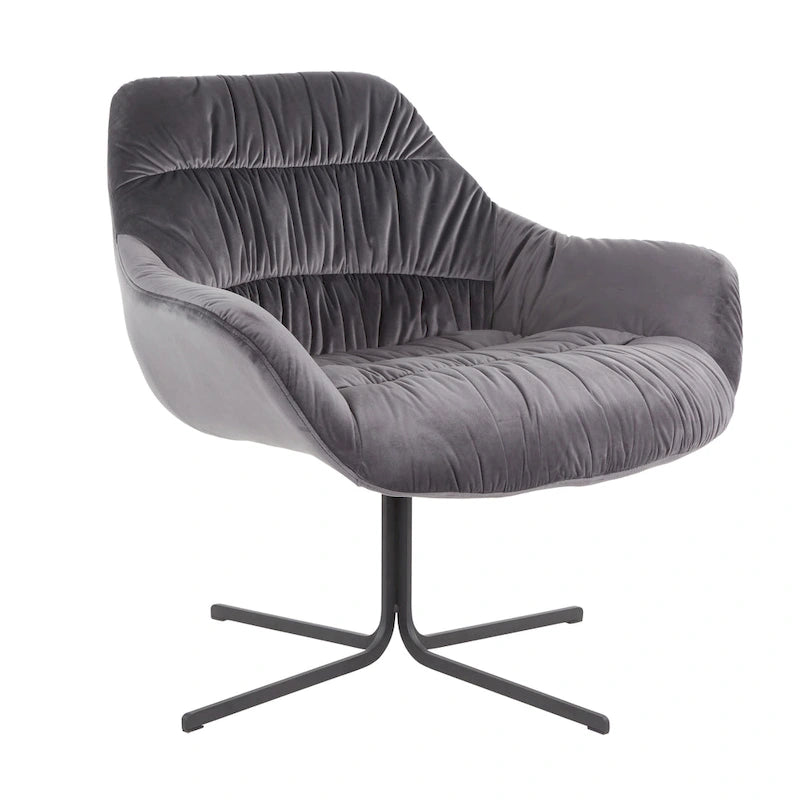 Modern Velvet Upholstered Swivel Lounge Chair with Flared Armrests