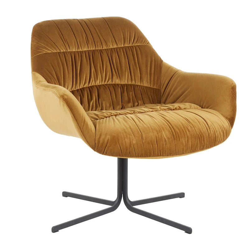 Modern Velvet Upholstered Swivel Lounge Chair with Flared Armrests