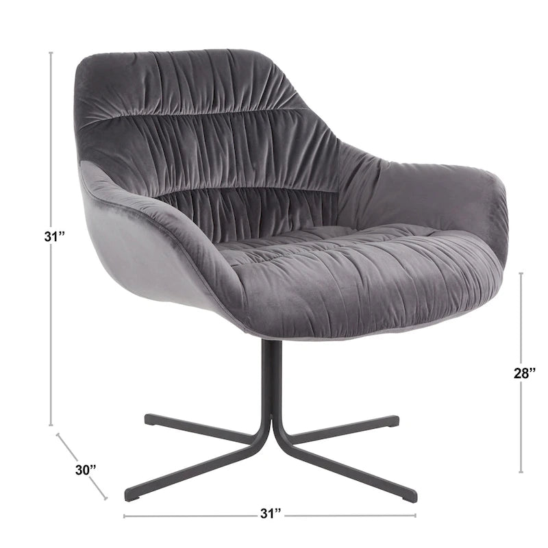 Modern Velvet Upholstered Swivel Lounge Chair with Flared Armrests