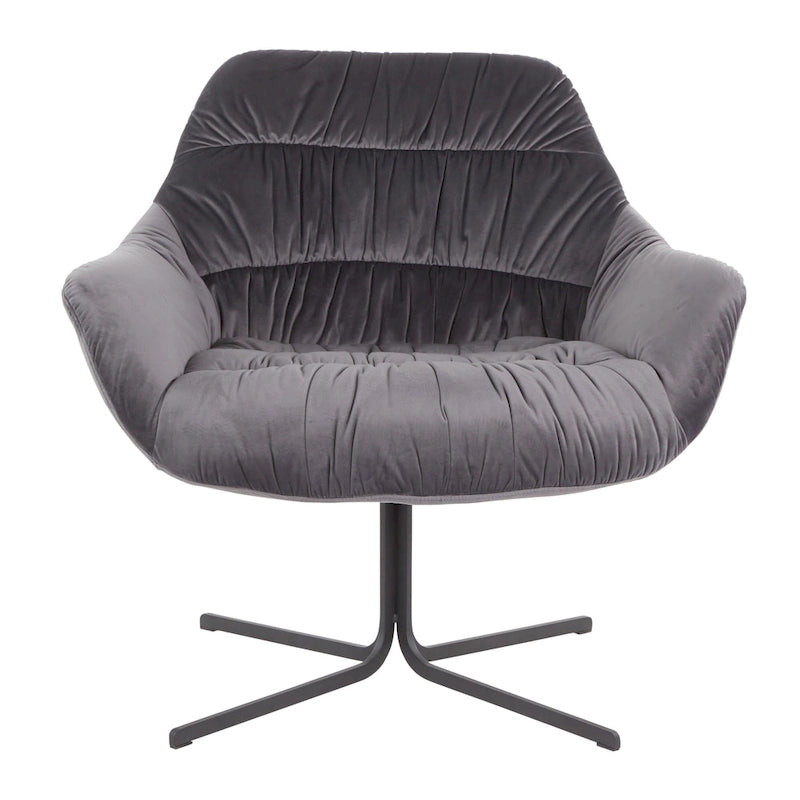 Modern Velvet Upholstered Swivel Lounge Chair with Flared Armrests