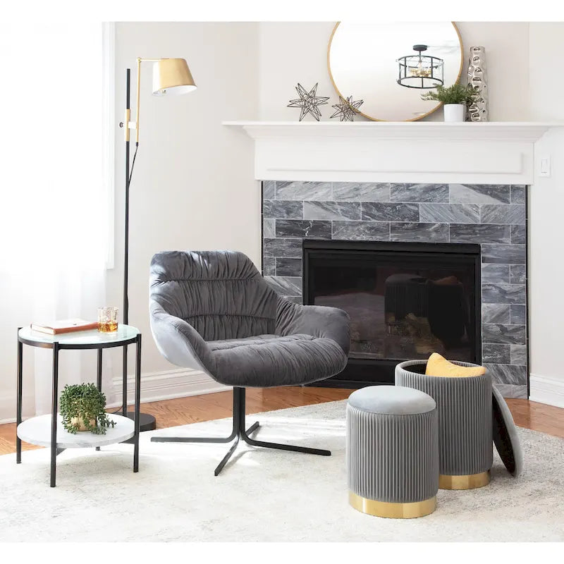 Modern Velvet Upholstered Swivel Lounge Chair with Flared Armrests
