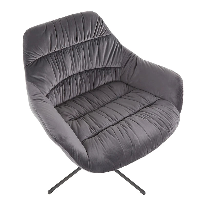 Modern Velvet Upholstered Swivel Lounge Chair with Flared Armrests