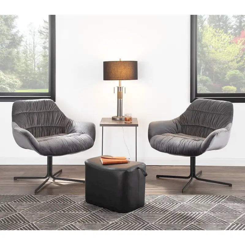 Modern Velvet Upholstered Swivel Lounge Chair with Flared Armrests