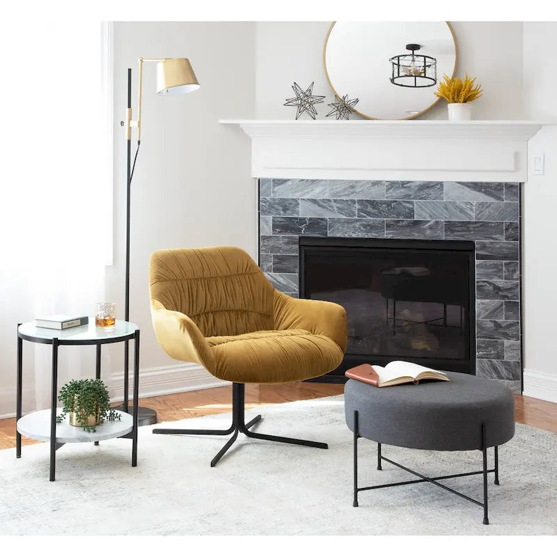 Modern Velvet Upholstered Swivel Lounge Chair with Flared Armrests