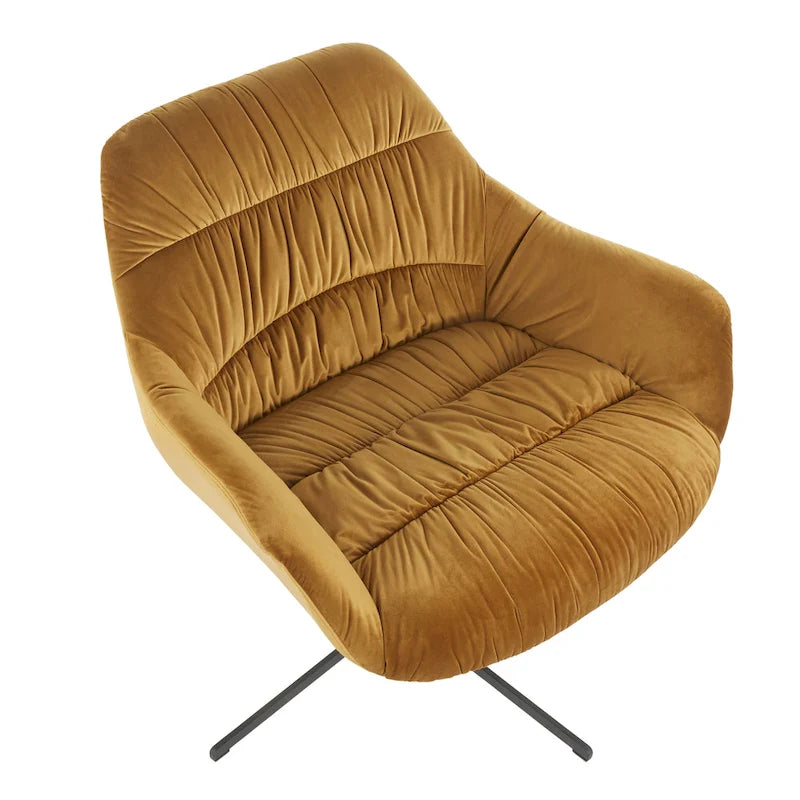 Modern Velvet Upholstered Swivel Lounge Chair with Flared Armrests