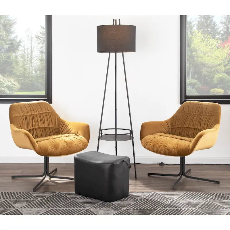 Modern Velvet Upholstered Swivel Lounge Chair with Flared Armrests
