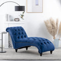 Blue Velvet Tufted Chaise Lounge with Nailhead Trim and Wood Legs