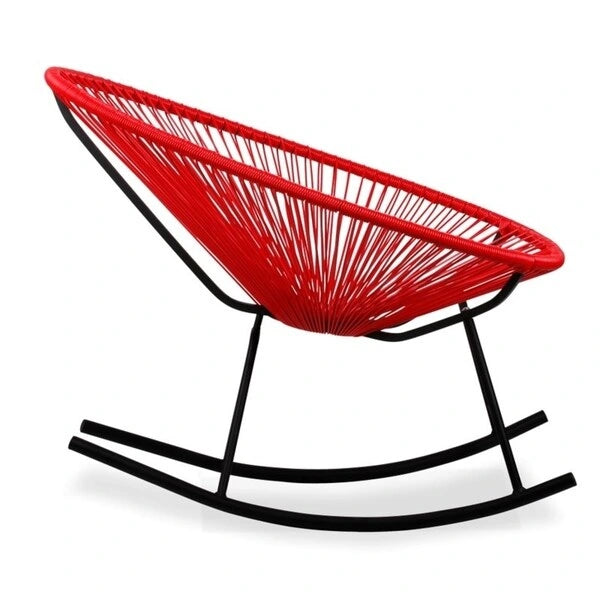 Oval Woven Vinyl Cord Metal Frame Indoor Outdoor Rocking Chair