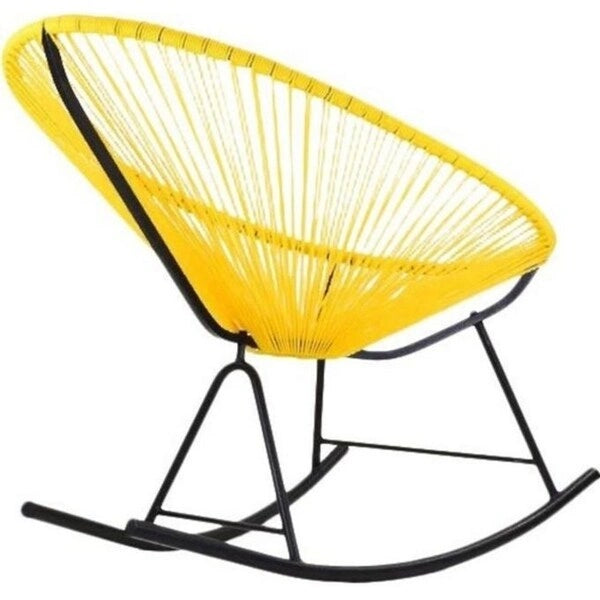 Oval Woven Vinyl Cord Metal Frame Indoor Outdoor Rocking Chair
