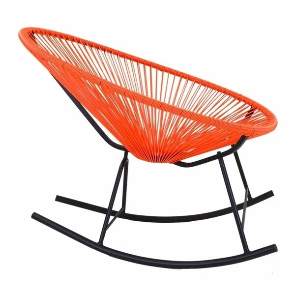Oval Woven Vinyl Cord Metal Frame Indoor Outdoor Rocking Chair