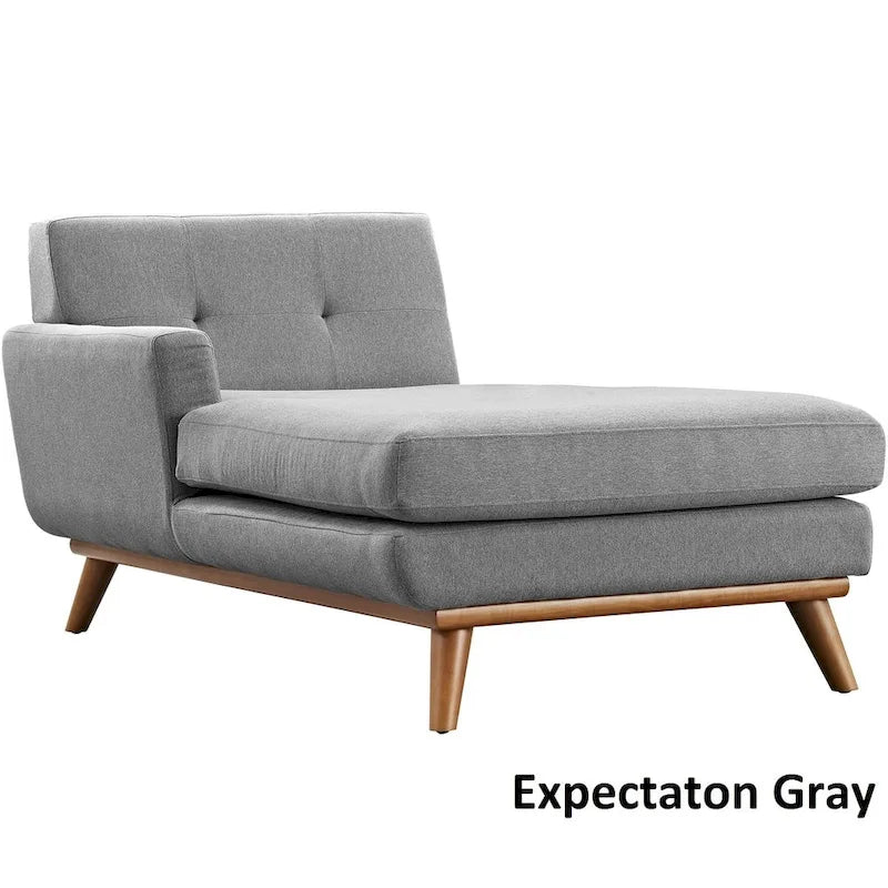 Left-Arm Mid-Century Modern Tufted Chaise Lounge Chair Gray