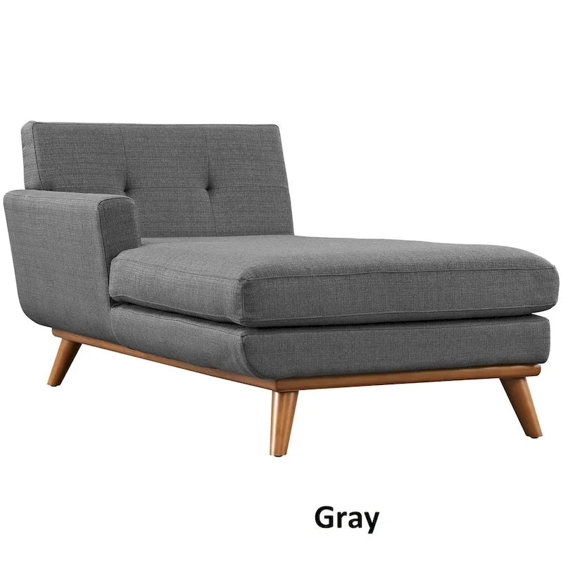 Left-Arm Mid-Century Modern Tufted Chaise Lounge Chair Gray