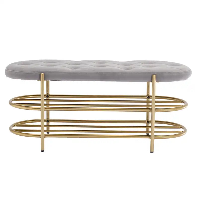 Velvet Upholstered Living Room Bench with Double Shoe Rack Multi-Color