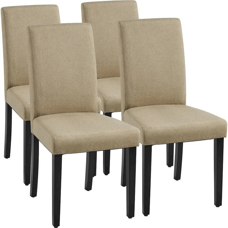 Upholstered Fabric Dining Chair with Solid Wood Legs, Khaki / Dark Gray