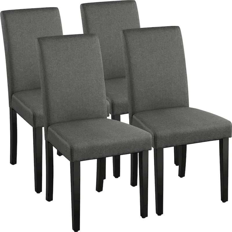 Upholstered Fabric Dining Chair with Solid Wood Legs, Khaki / Dark Gray