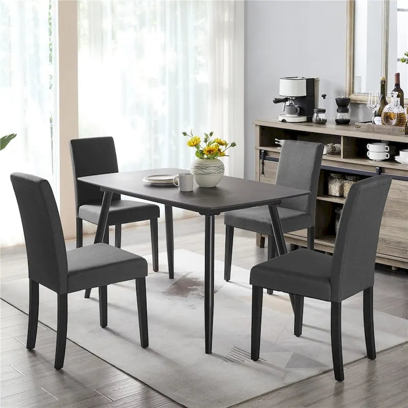 Upholstered Fabric Dining Chair with Solid Wood Legs, Khaki / Dark Gray