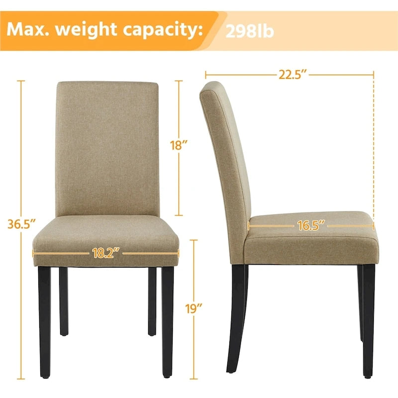 Upholstered Fabric Dining Chair with Solid Wood Legs, Khaki / Dark Gray
