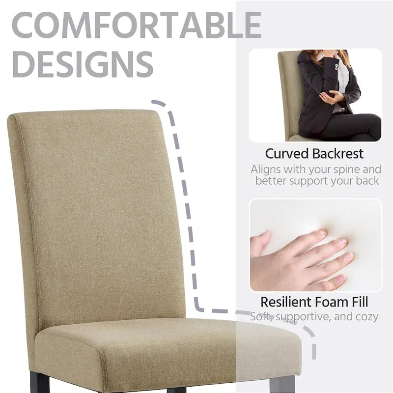 Upholstered Fabric Dining Chair with Solid Wood Legs, Khaki / Dark Gray