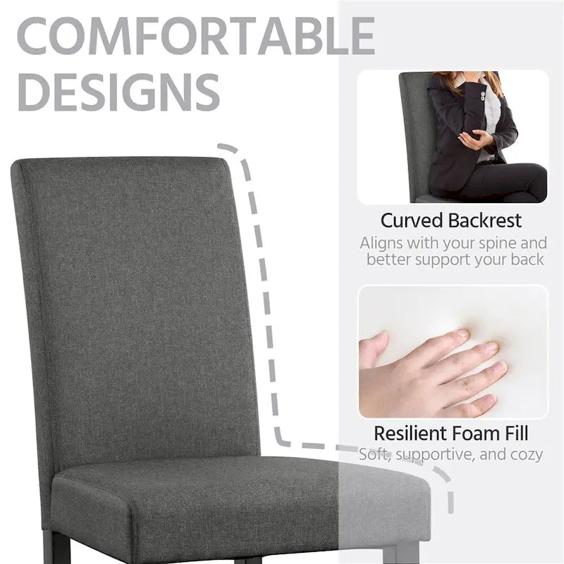 Upholstered Fabric Dining Chair with Solid Wood Legs, Khaki / Dark Gray