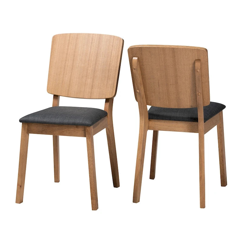 Mid-Century Modern Black Fabric Upholstered Dining Chair with Oak Brown Legs