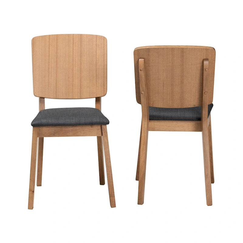 Mid-Century Modern Black Fabric Upholstered Dining Chair with Oak Brown Legs